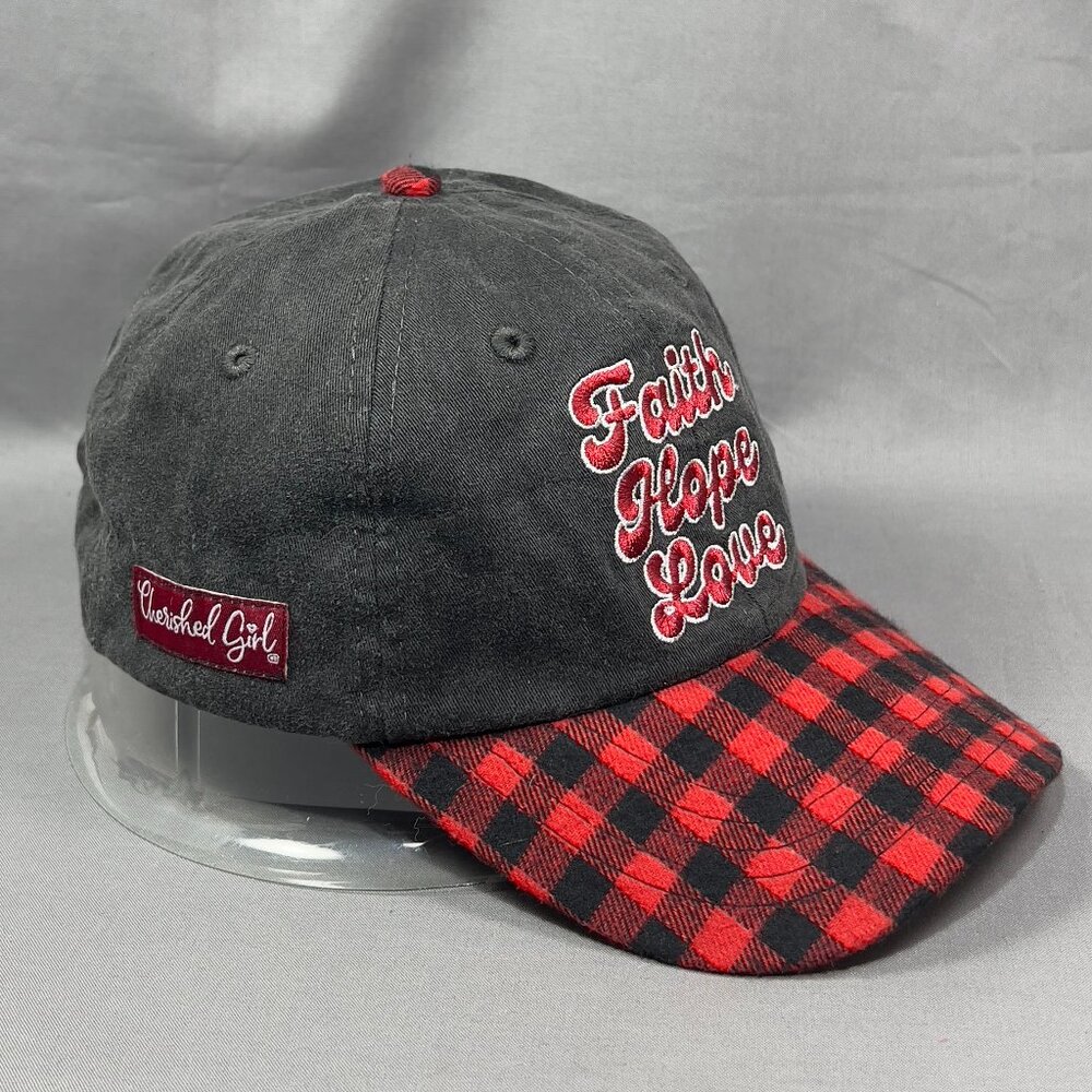 Cherished Girl Faith Hope Love Strap Back Cap Hat Plaid Buffalo Western Womens